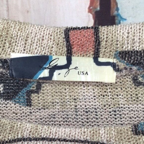 Bohemian Hamsa Hand Knit Sweater Shirt XS Southwestern Tribal Geometric Print Ar - Picture 2 of 4